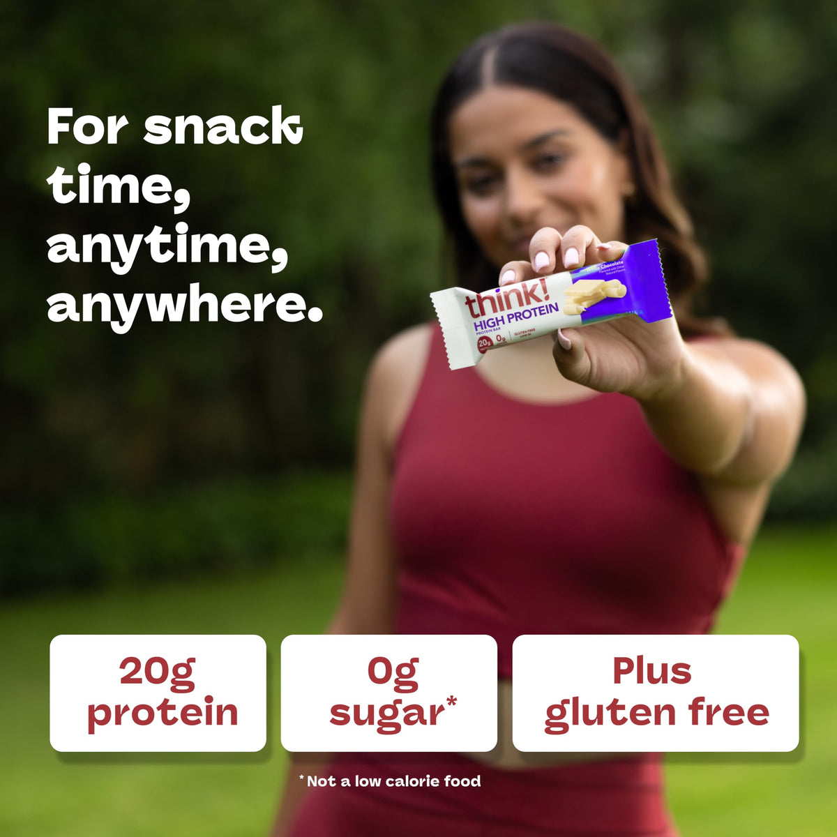 Think! White Chocolate bar on gym bag, ideal post-workout snack