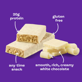 Think! White Chocolate packaging shot highlighting gluten-free and kosher-friendly features