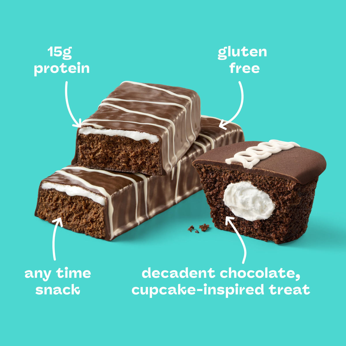 Think! Chocolate creme cupcake cross-section reveals cream filling layers