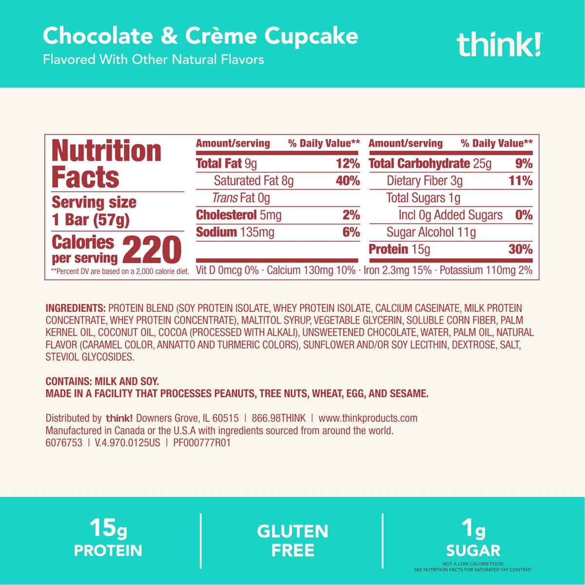 Think! On-the-go chocolate creme cupcake bar wrapped for quick protein snack