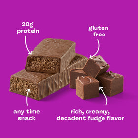 Close-up of Think! Chocolate Fudge bar highlighting fudgy texture.