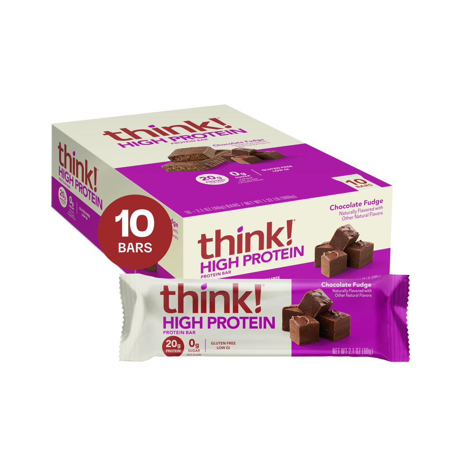 Think! Chocolate Fudge bar packaging for convenient on-the-go fueling.