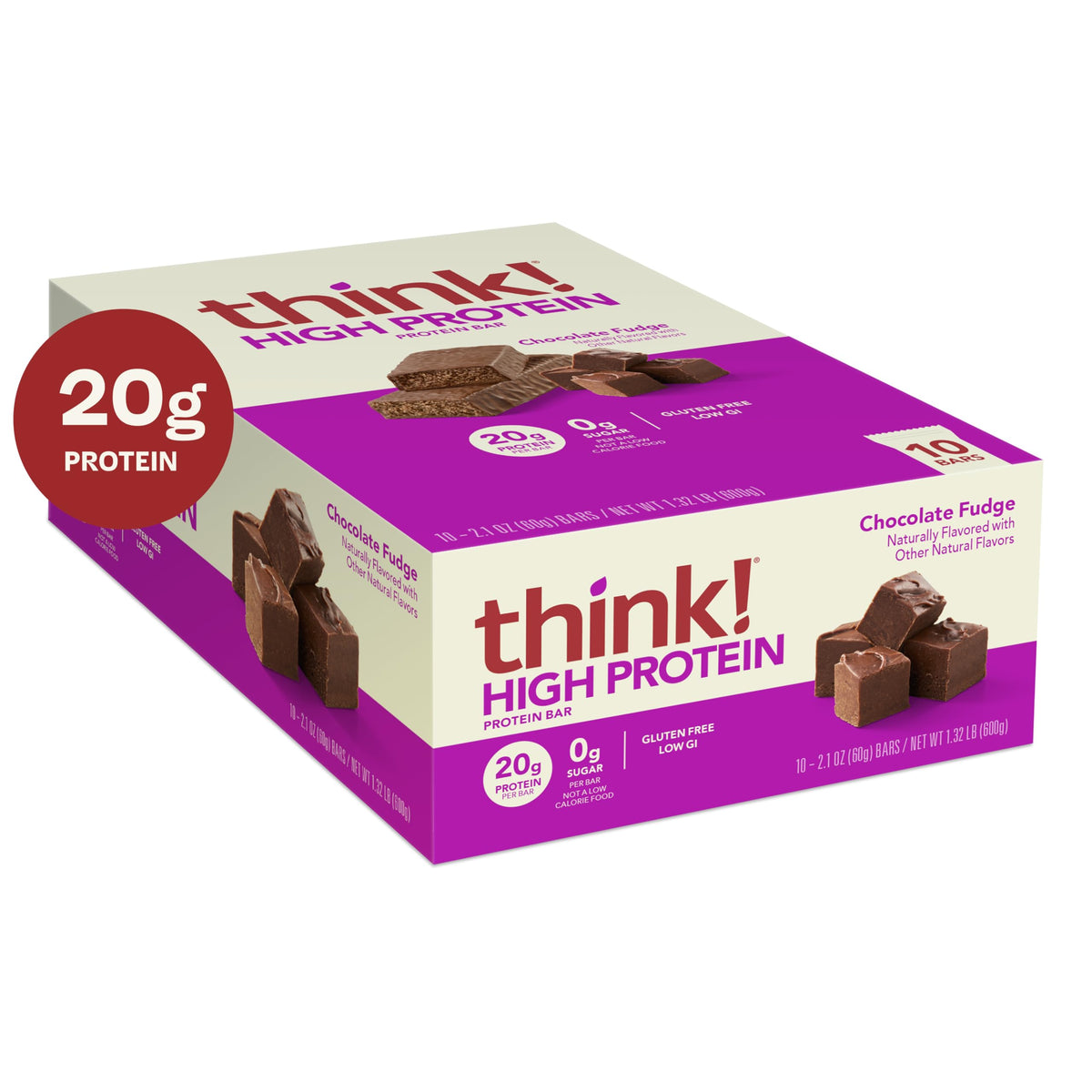 Unwrapped Think! Chocolate Fudge bar ready for a quick energy boost.