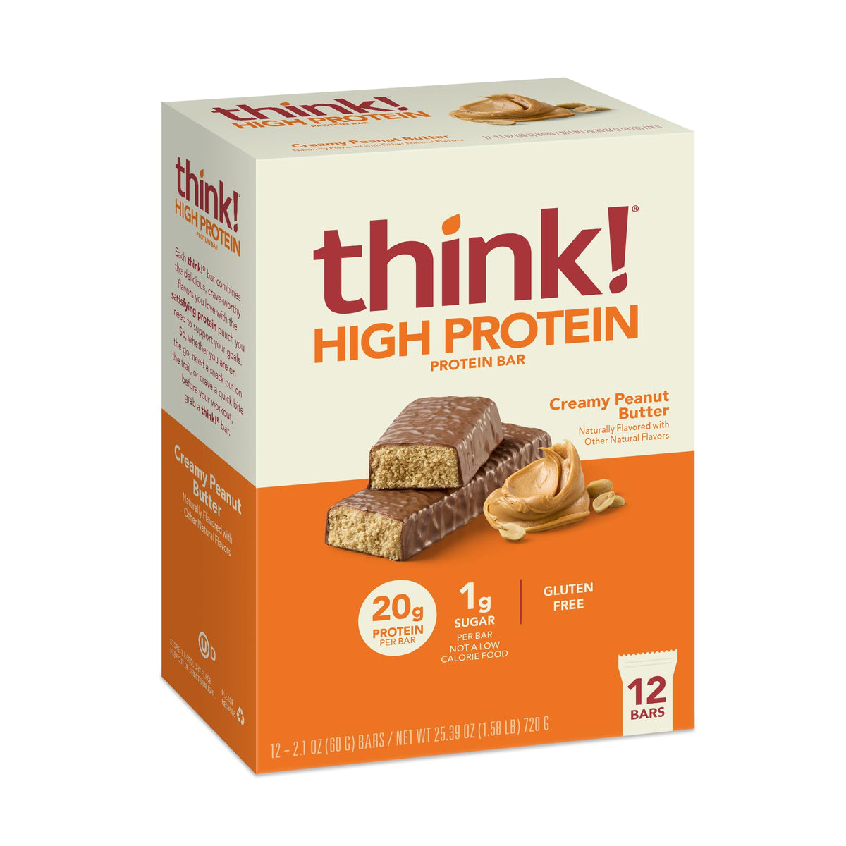 Think! Creamy Peanut Butter Protein Bar close-up for a protein-packed snack.