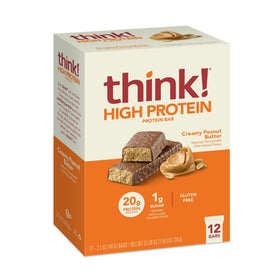 Think! Creamy Peanut Butter Protein Bar close-up for a protein-packed snack.