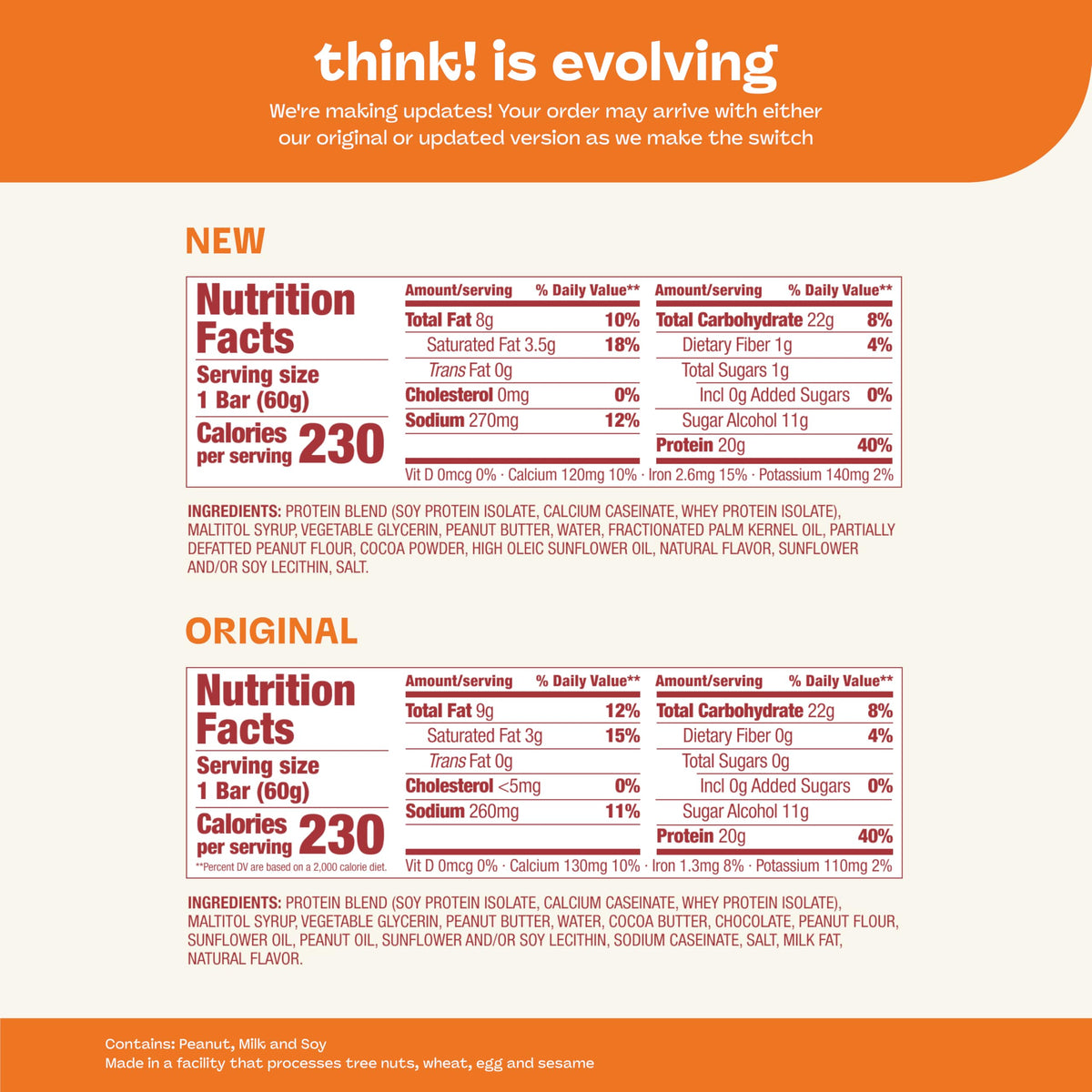 Think! Protein Bars packaging variations for grab-and-go nutrition.