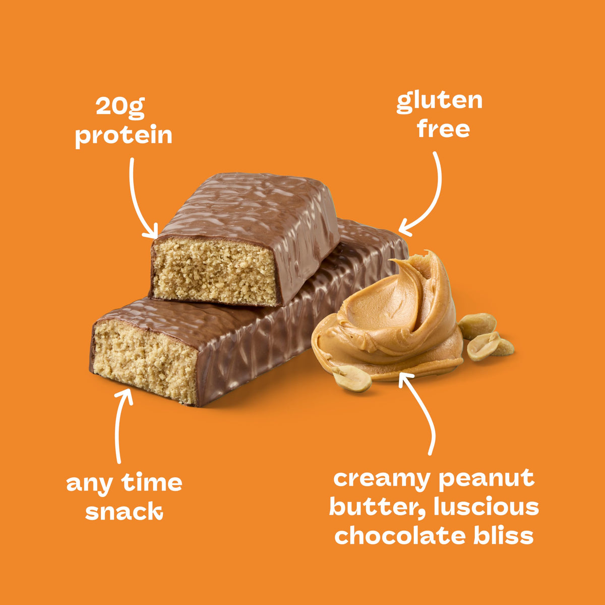 Think! Creamy Peanut Butter Bar six-pack layout for easy meal pairing.