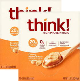 Think Thin 20-pack box of 10 creamy peanut butter bars for convenient protein on the go.