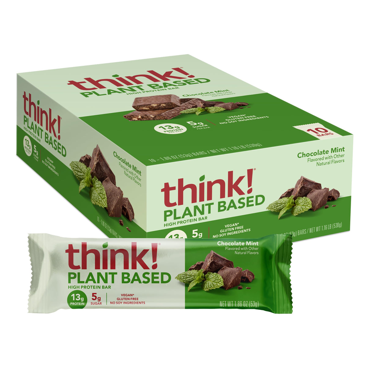 think! vegan protein bar chocolate mint wrap for on the go.