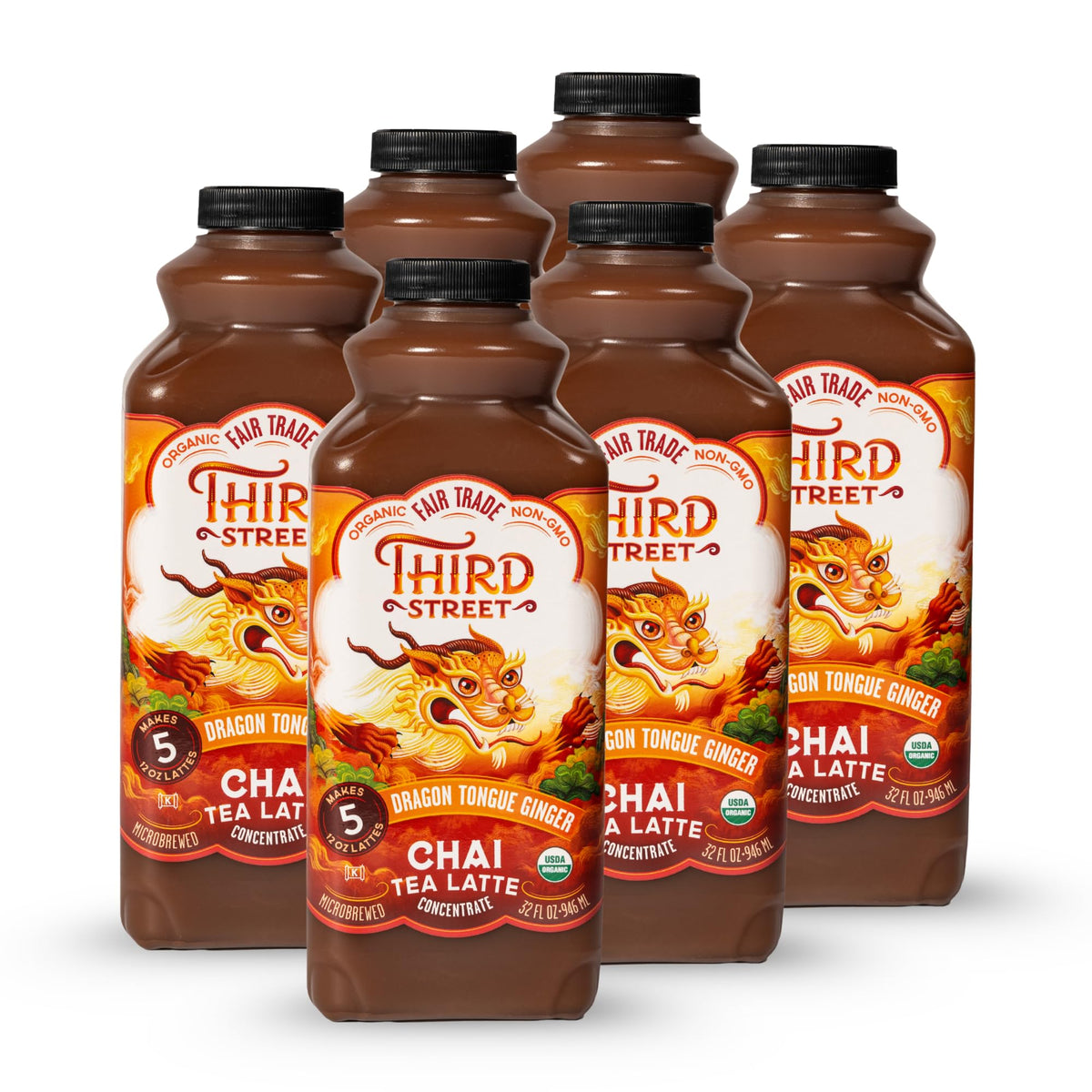 Third Street Chai Dragon Tongue Ginger concentrate six-pack bottle front for cozy mornings
