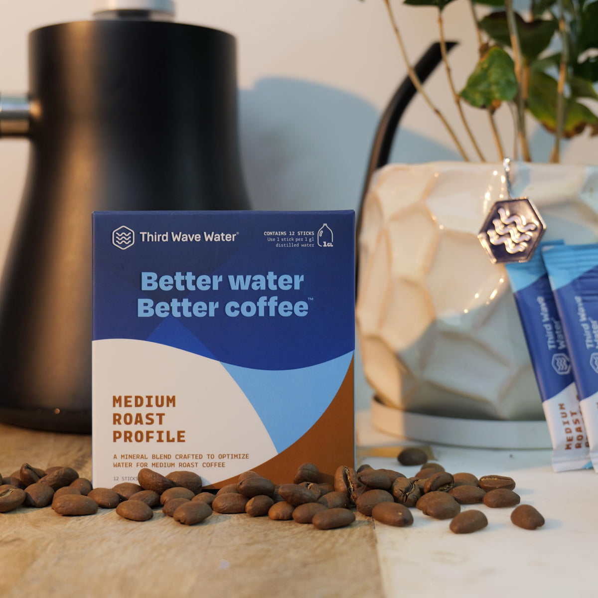Countertop setup with Third Wave Water kit ready for a home barista.