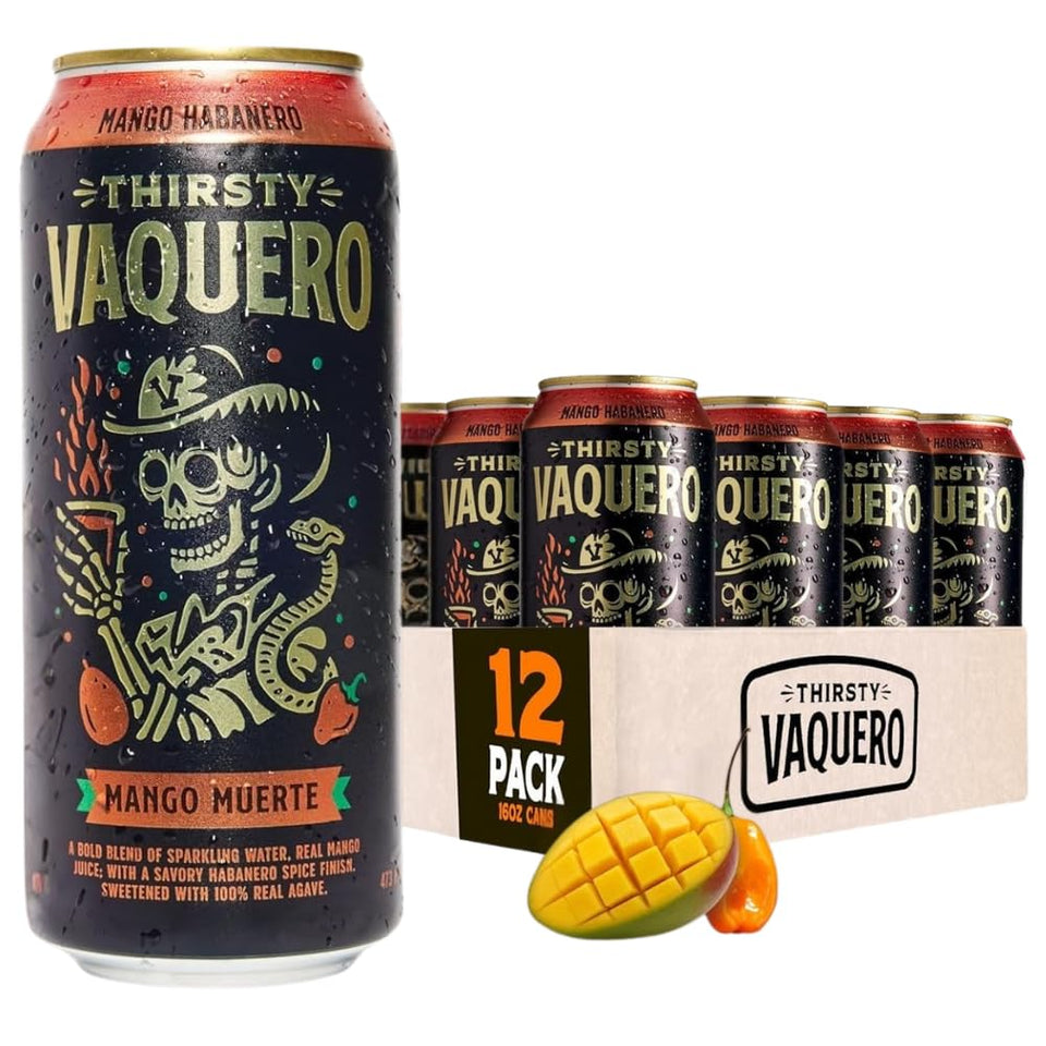 Thirsty Vaquero Mango Muerte can front view shows tropical flavor for lively gatherings