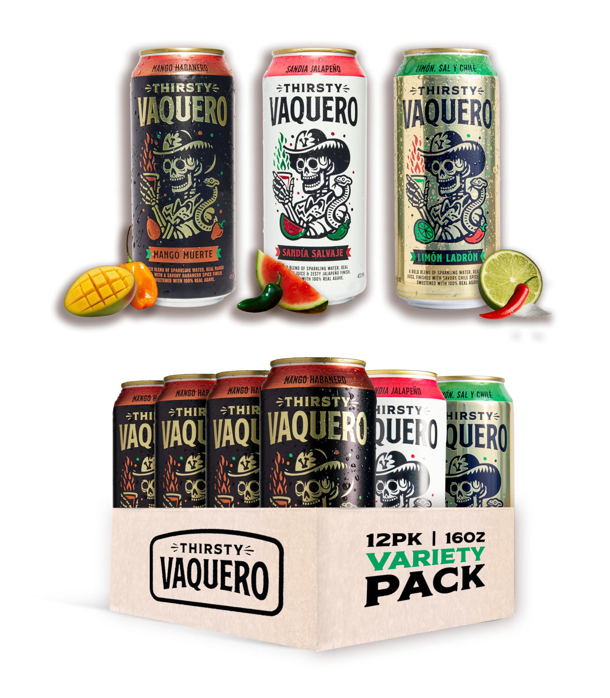 Thirsty Vaquero variety pack cans on display for easy grab-and-go refreshment