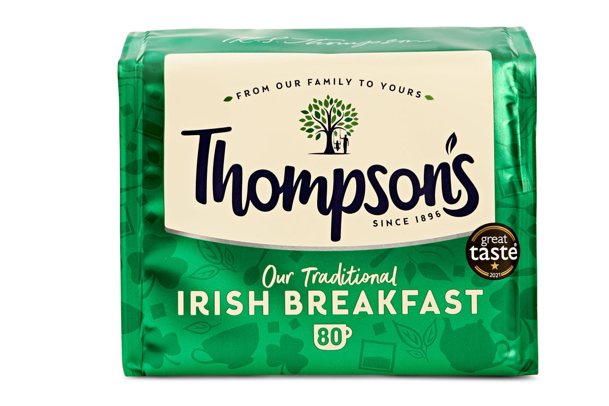 Thompson's Punjana Irish Breakfast tea box for a bold morning pick-me-up