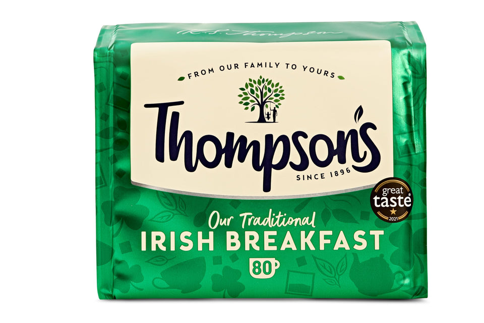 Thompson's Punjana Irish Breakfast tea box for a bold morning pick-me-up