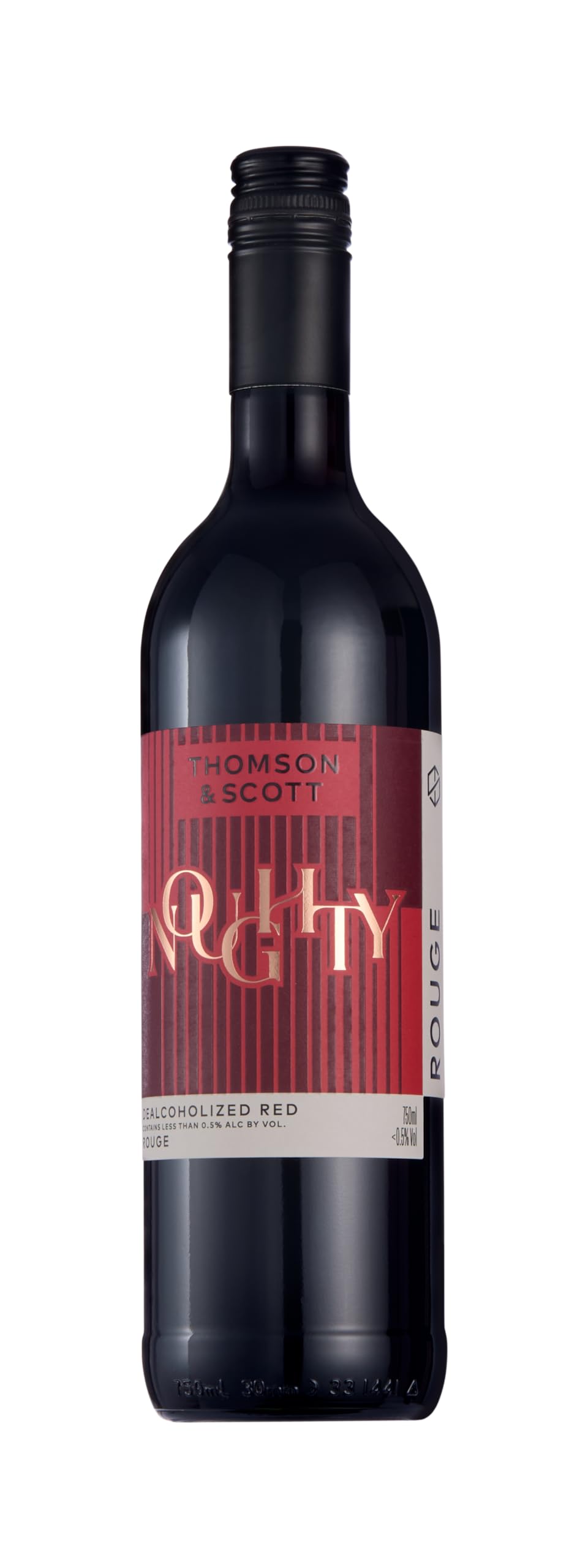 Thomson & Scott Noughty Red bottle shows a deep ruby color for a sophisticated alcohol-free option