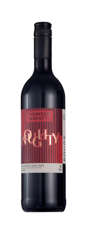 Thomson & Scott Noughty Red bottle shows a deep ruby color for a sophisticated alcohol-free option