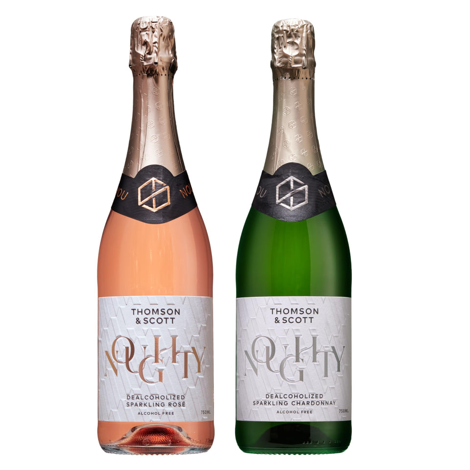 Thomson and Scott Noughty Rosé bottle, organic and alcohol-free for celebrations.
