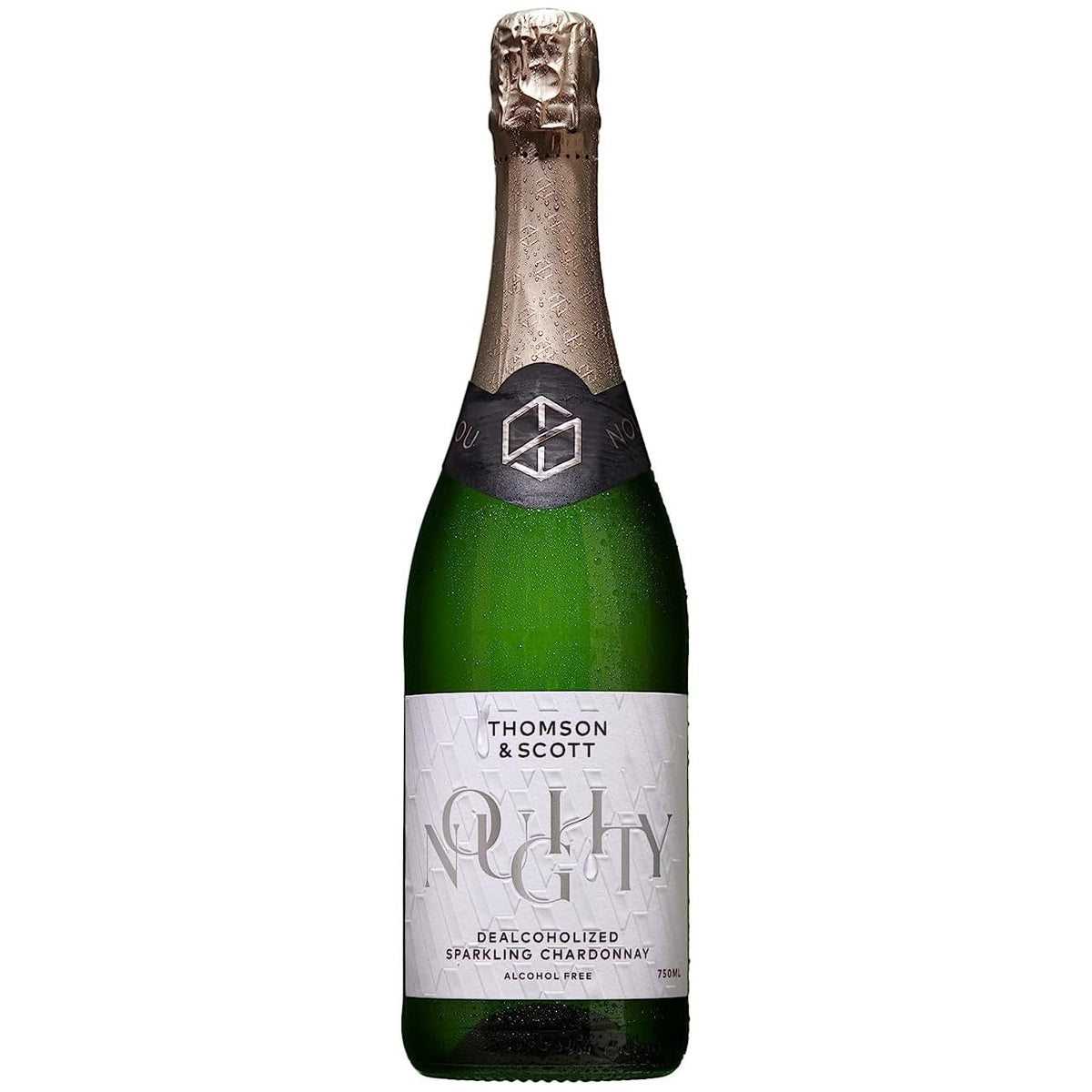 Thomson & Scott Noughty bottle on display for alcohol-free toasts.