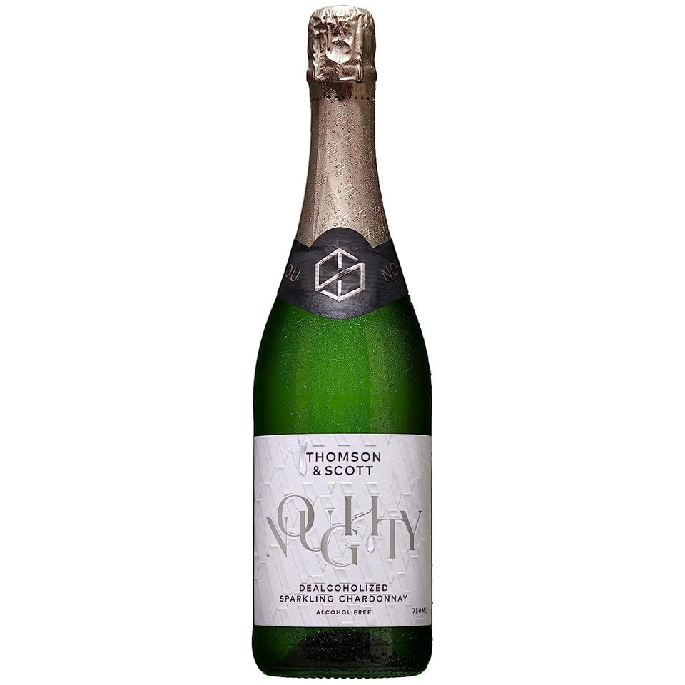 Thomson & Scott Noughty bottle on display for alcohol-free toasts.