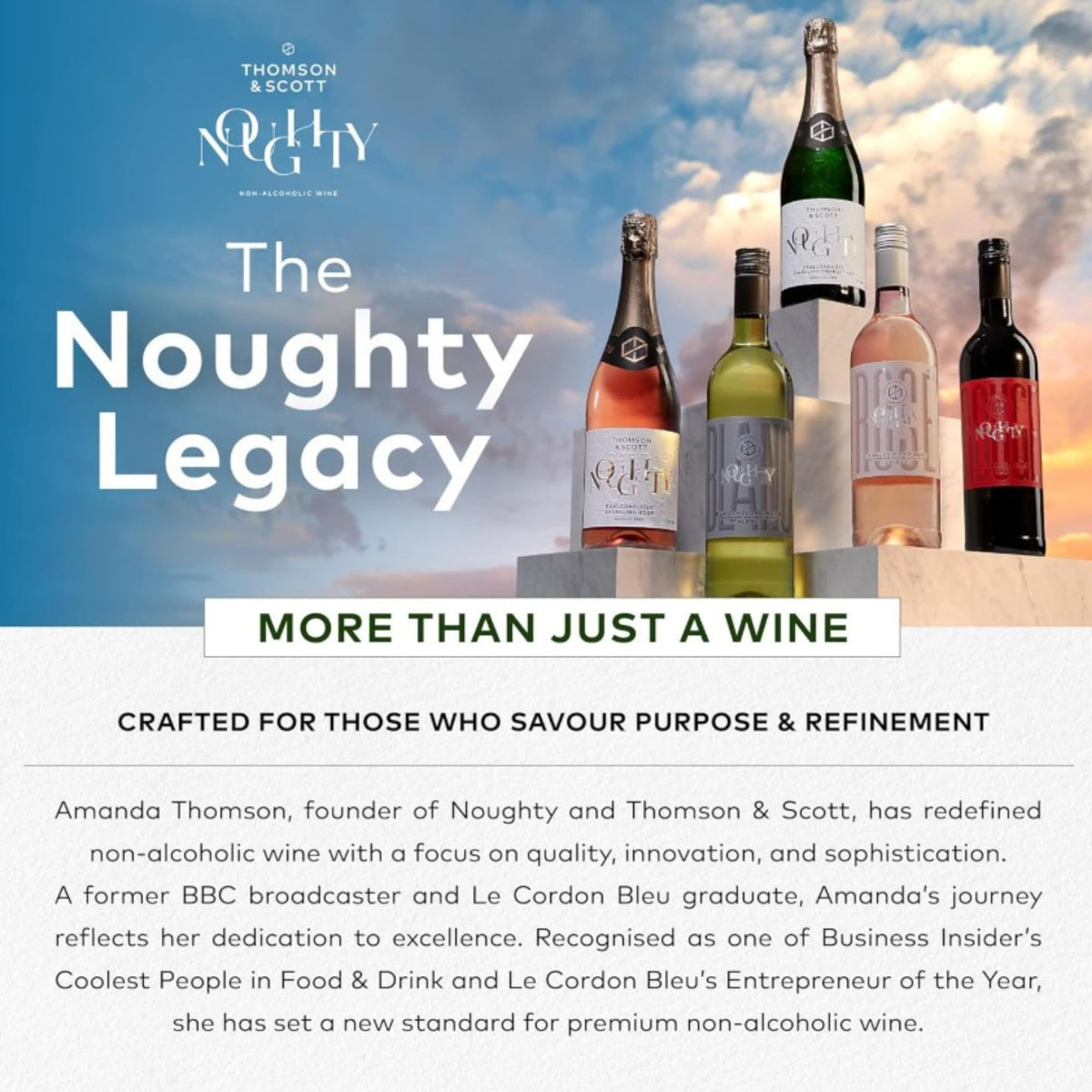 Organic origin label on Thomson & Scott Noughty bottle highlighting sustainability.