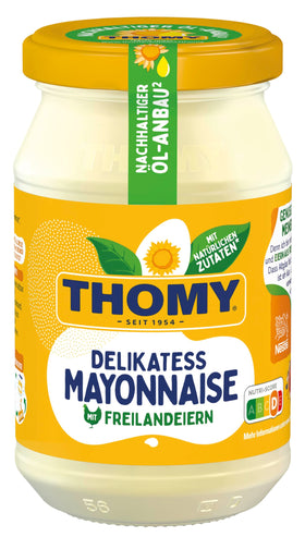 Thomy mayonnaise 250ml bottle on a kitchen counter ready for use