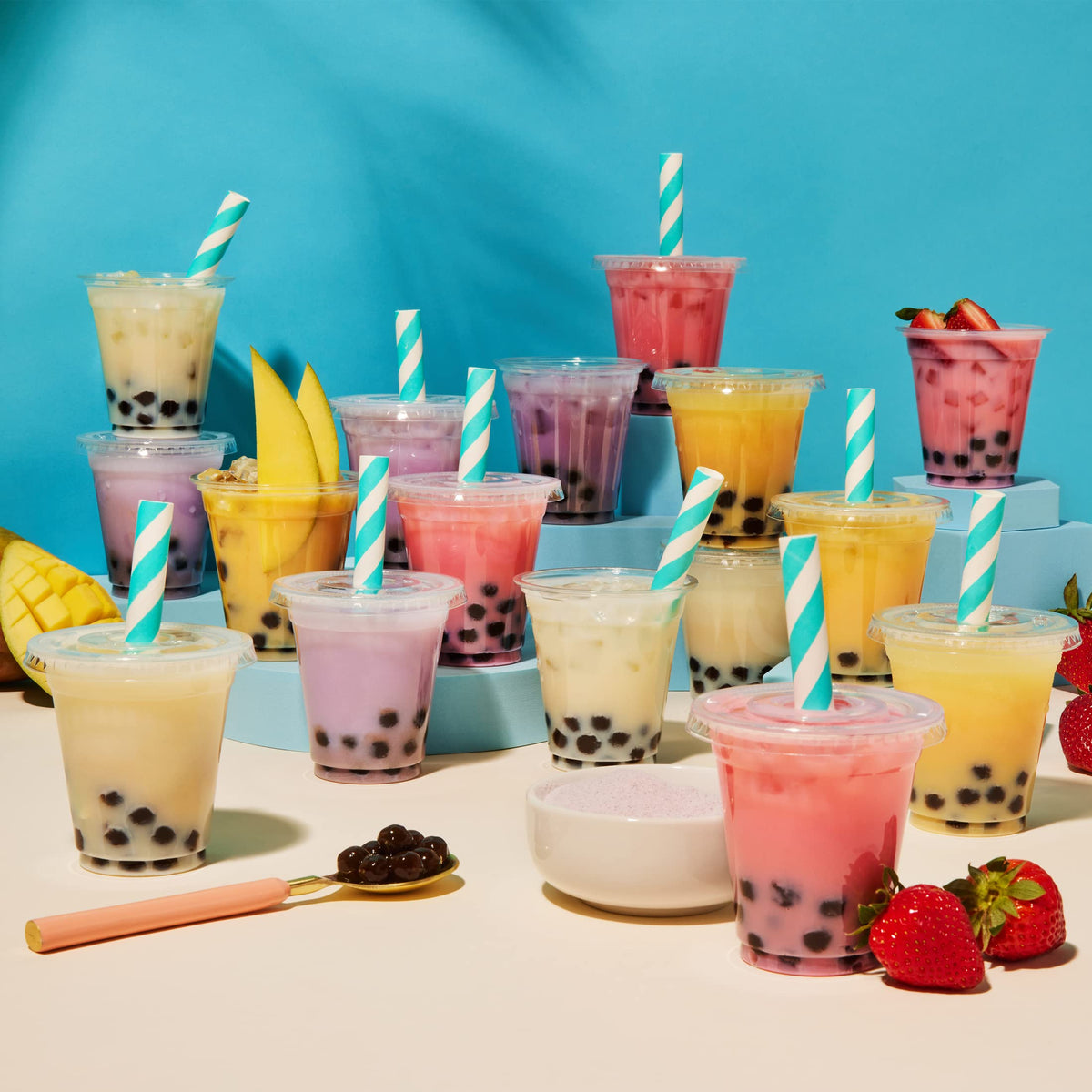 Thoughtfully boba pearls coated in tapioca starch to prevent moisture.