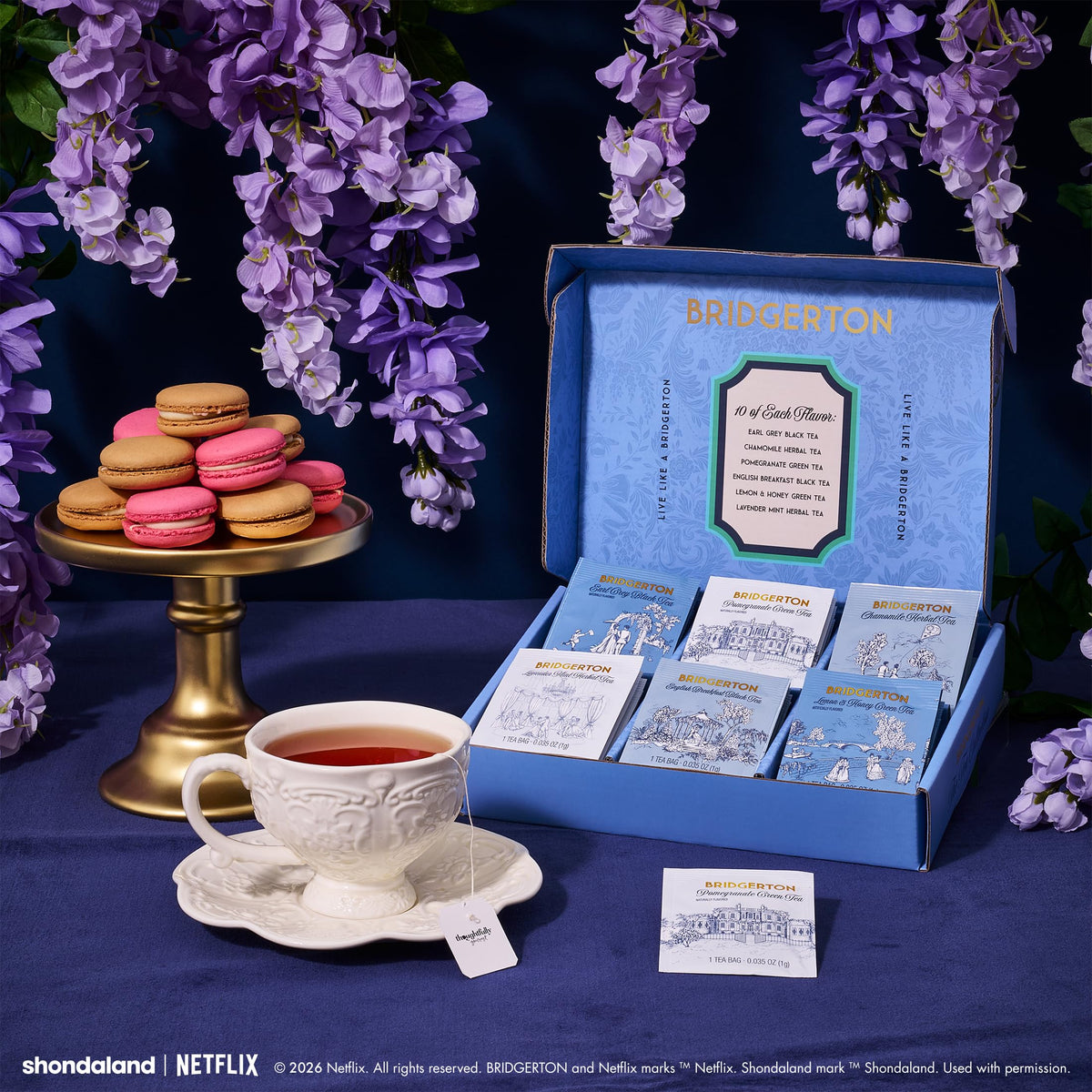 Thoughtfully Bridgerton Gift box display, ready for hosting tea parties.