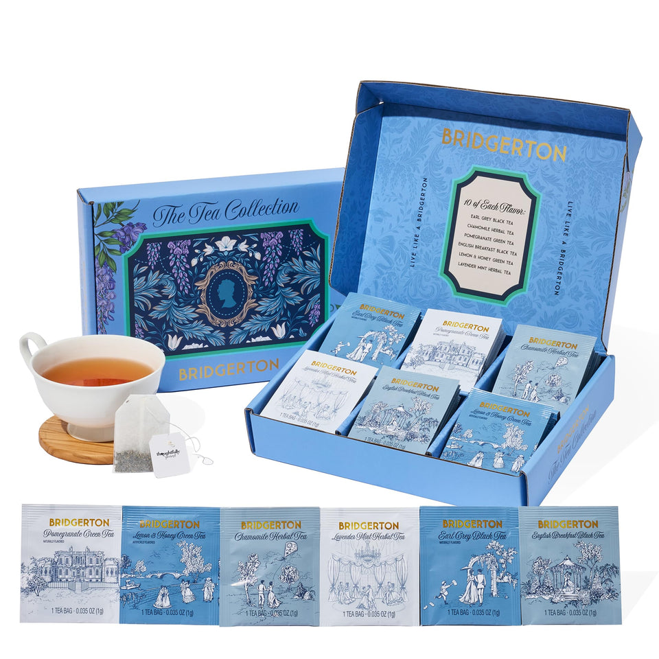 Thoughtfully Bridgerton tea collection box, elegant gift packaging for gifting and display.