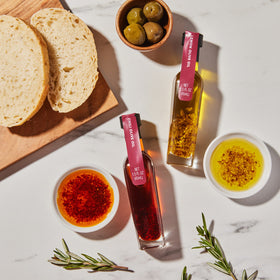 Thoughtfully Gourmet spicy garlic olive oil bottle adds zing to sautés.