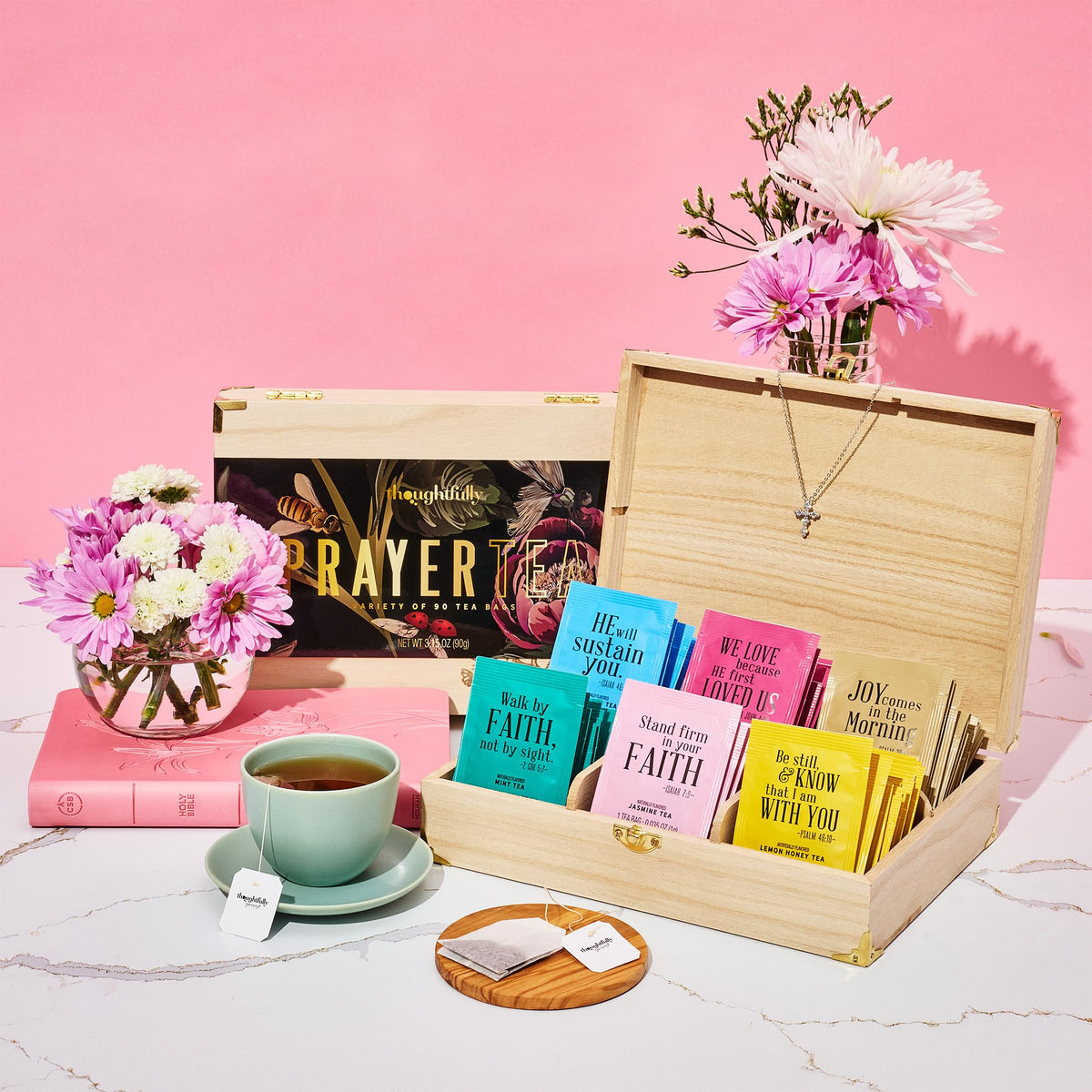 Thoughtfully Gourmet tea bags with Bible verses to inspire reflective moments.