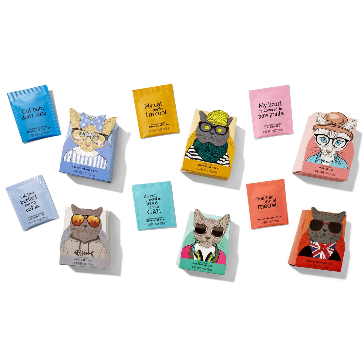 Thoughtfully Gourmet Tea flavors display mint, Earl Grey, Jasmine, and more.