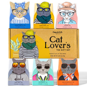 Thoughtfully Gourmet Tea Gift Set box with cat art, ideal for gifting.