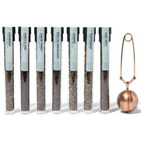 Thoughtfully Gourmet flavors showcase Lavender, Lemon Honey, English Breakfast, Peppermint, Earl Grey, and more.