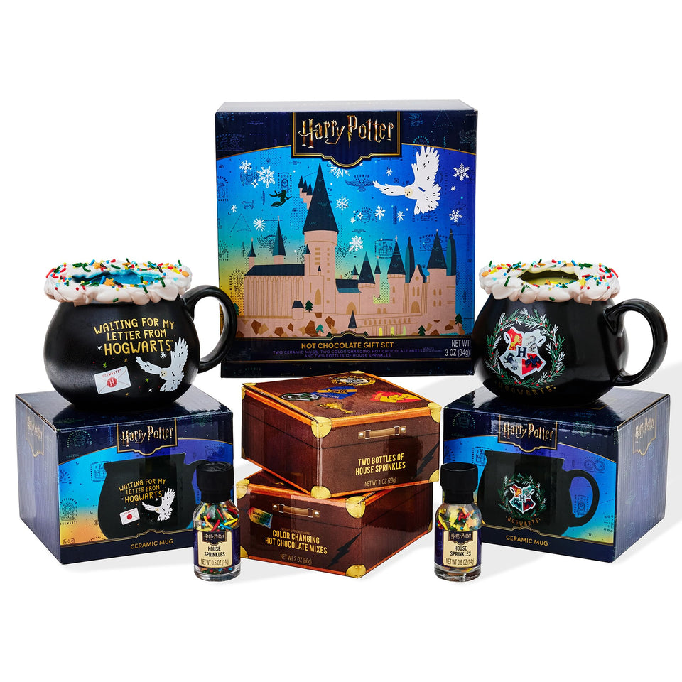 Thoughtfully Harry Potter hot chocolate mug set packaging shows gift-ready presentation