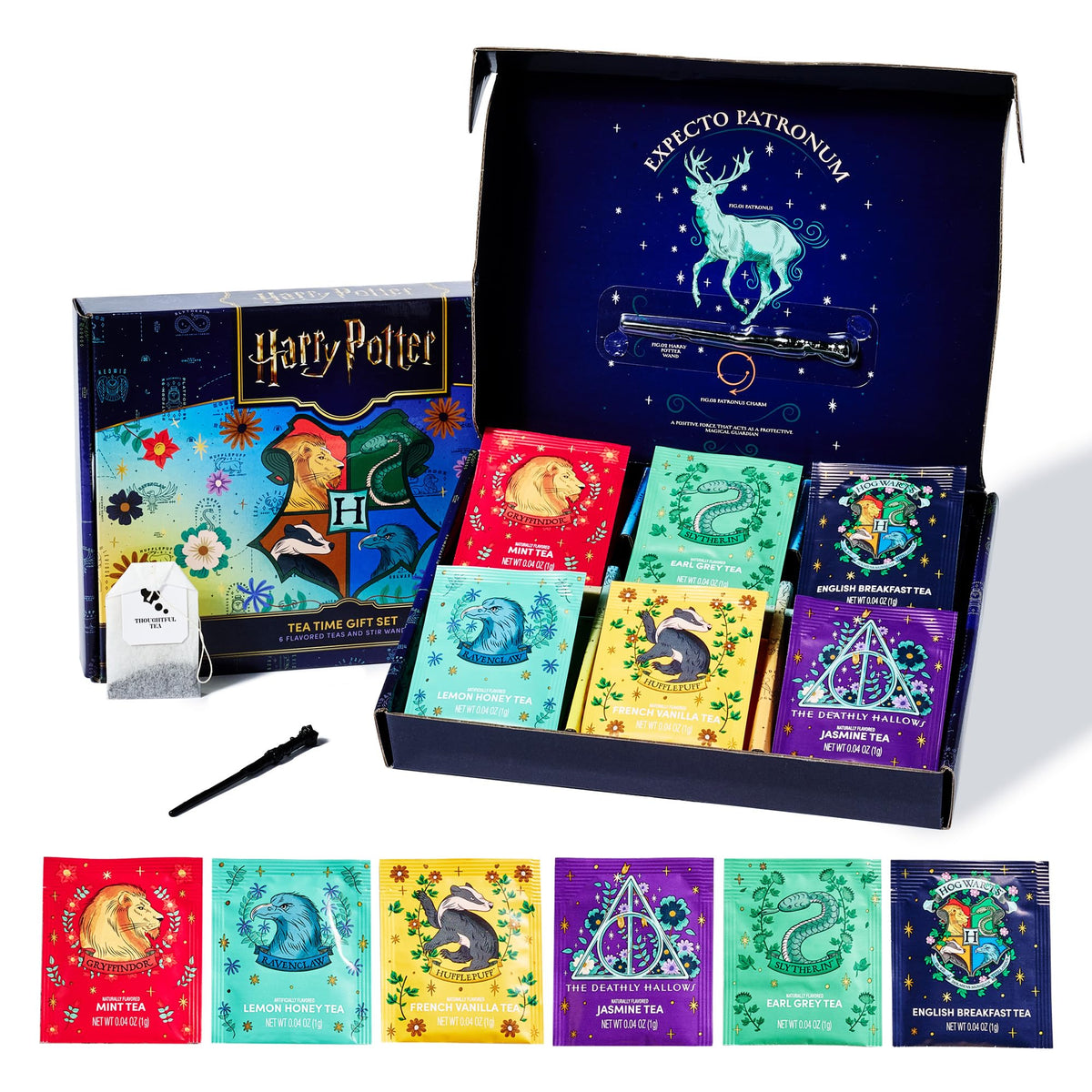 Thoughtfully Harry Potter tea gift set box, magical gift presentation for fans.