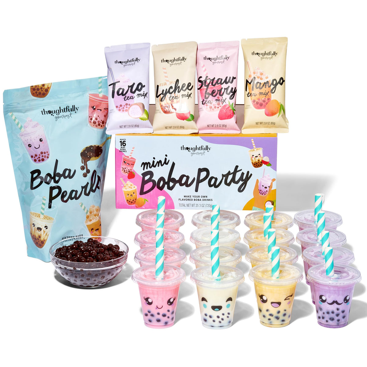 Thoughtfully Mini Boba Pearl Party Set creates 16 tasting portions for bubble tea at home.