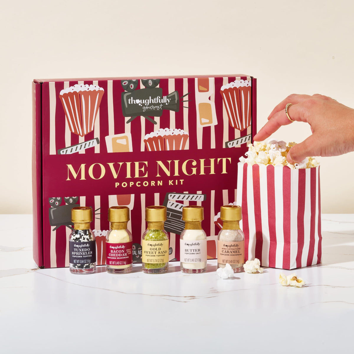 Thoughtfully Movie Night Popcorn Set Gold glitter sugar adds sparkle.