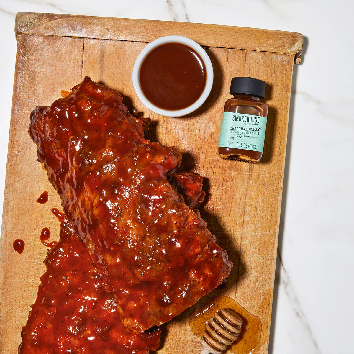 Thoughtfully Smokehouse bottle dipping ready for dips and snacks