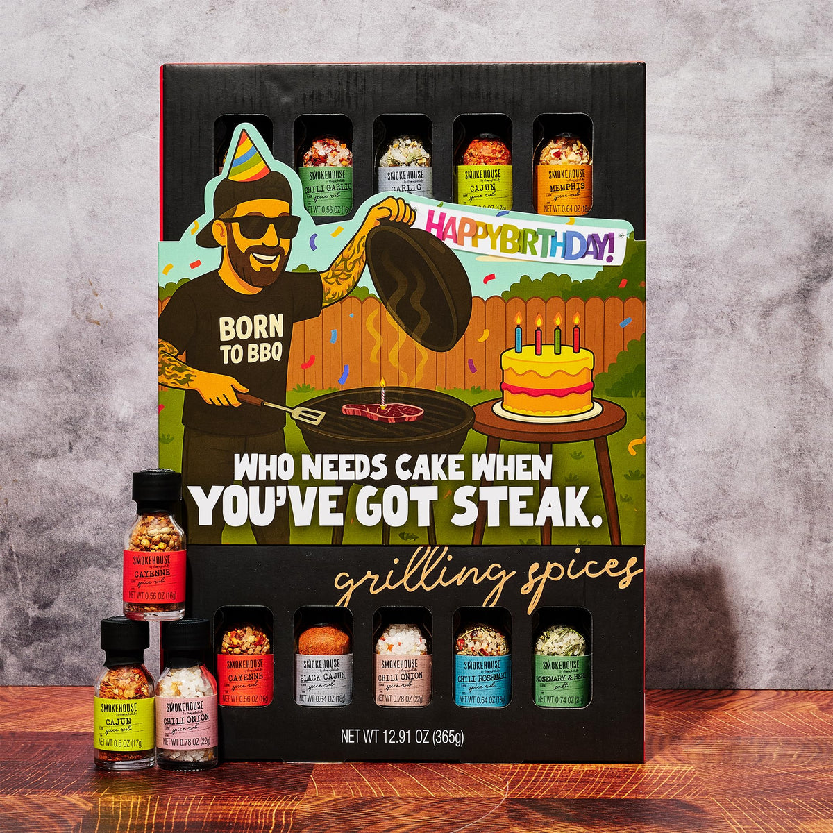 Cajun rub bottle delivers smoky spice and southern flair.