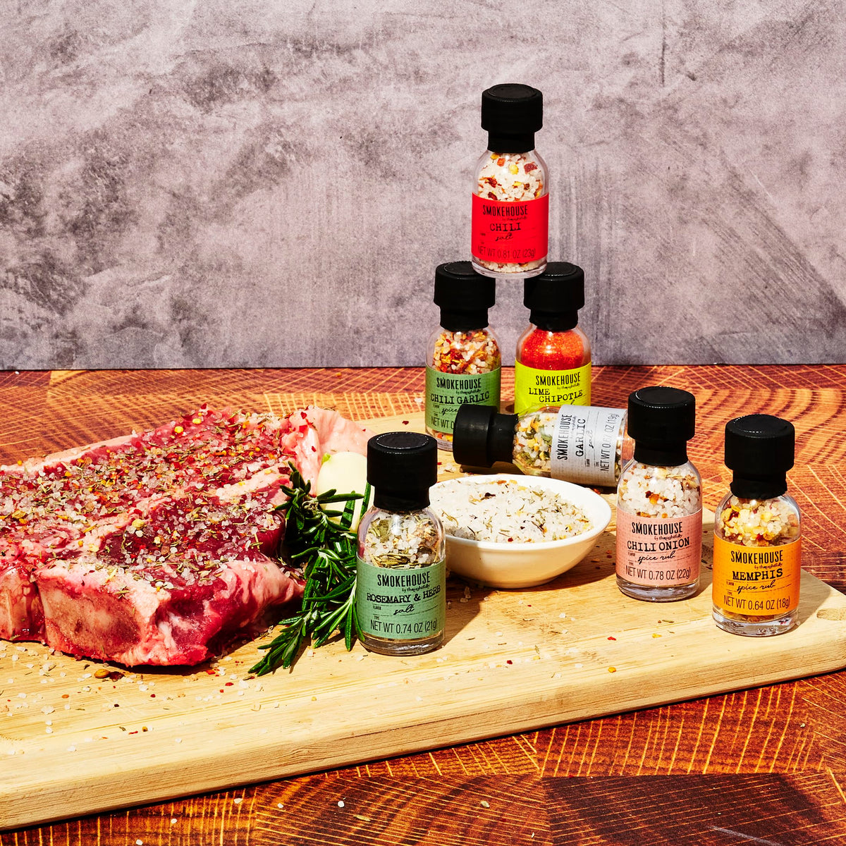 Thoughtfully Smokehouse Chili Rosemary bottle elevates roasted meats.