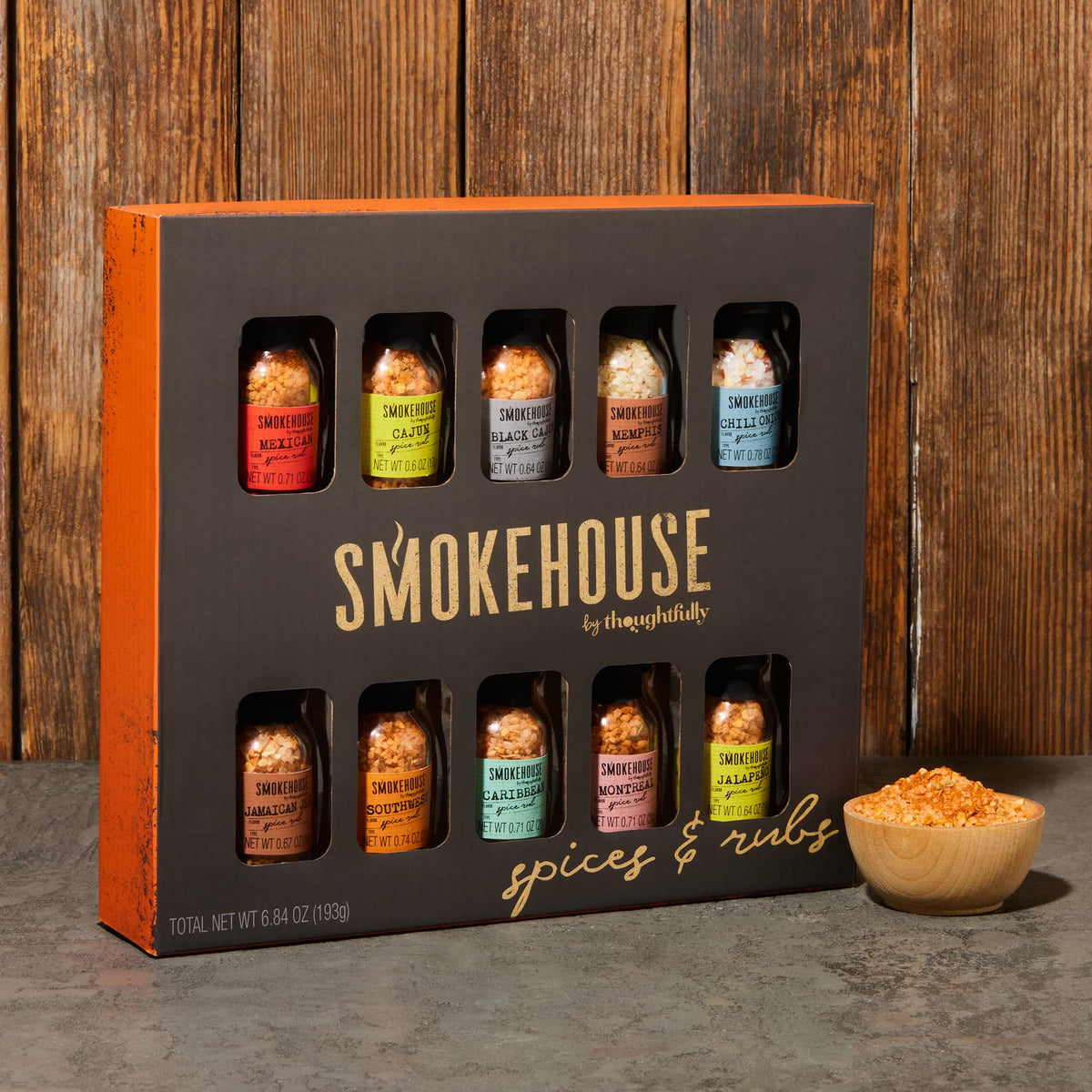Thoughtfully Smokehouse mini bottles add smoky spice to vegetables and seafood.