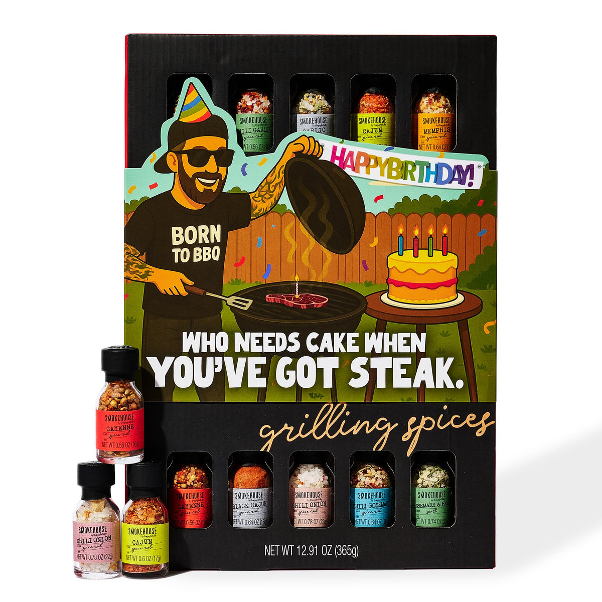 Thoughtfully Smokehouse gift set with birthday wrap, ideal for grill enthusiasts.