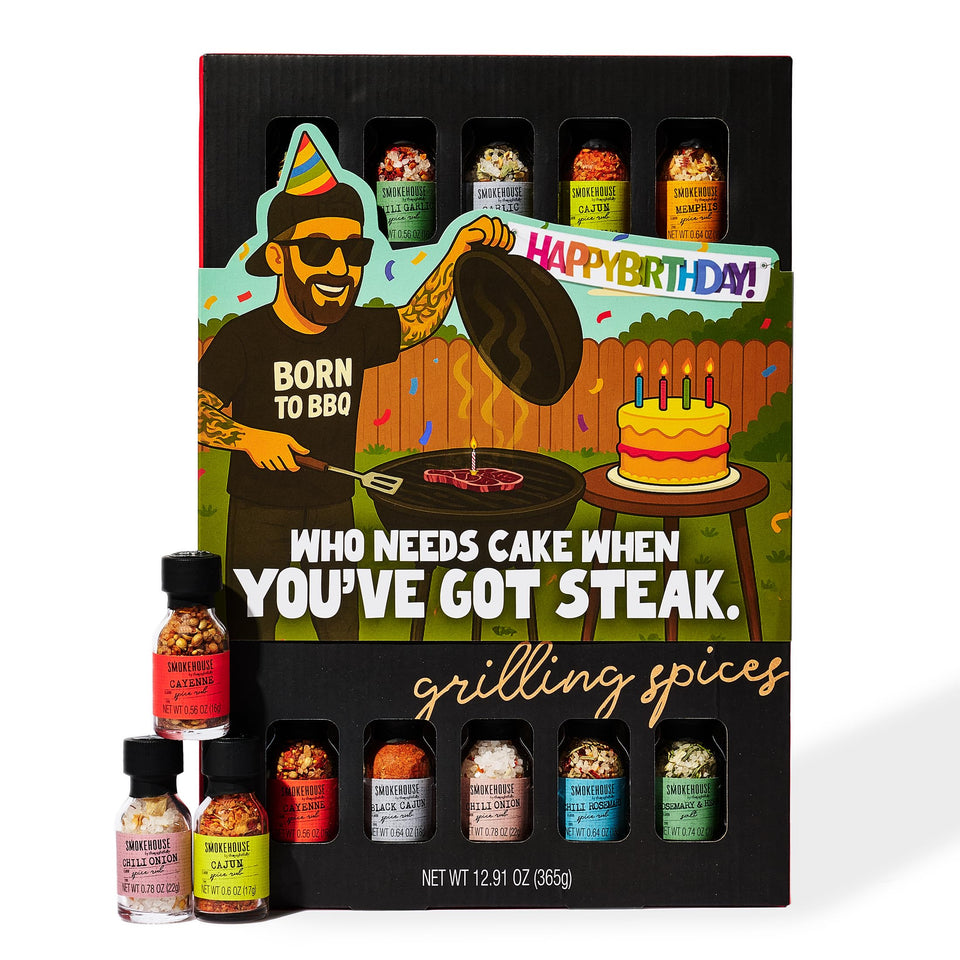 Thoughtfully Smokehouse gift set with birthday wrap, ideal for grill enthusiasts.