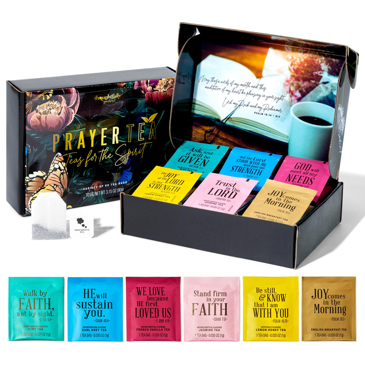 Thoughtfully Tea Affirmations gift set packaging, an elegant box for mindful gifting.