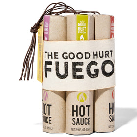 Thoughtfully The Good Hurt Fuego Ghost Pepper bottle offers bold heat for Thai dishes.
