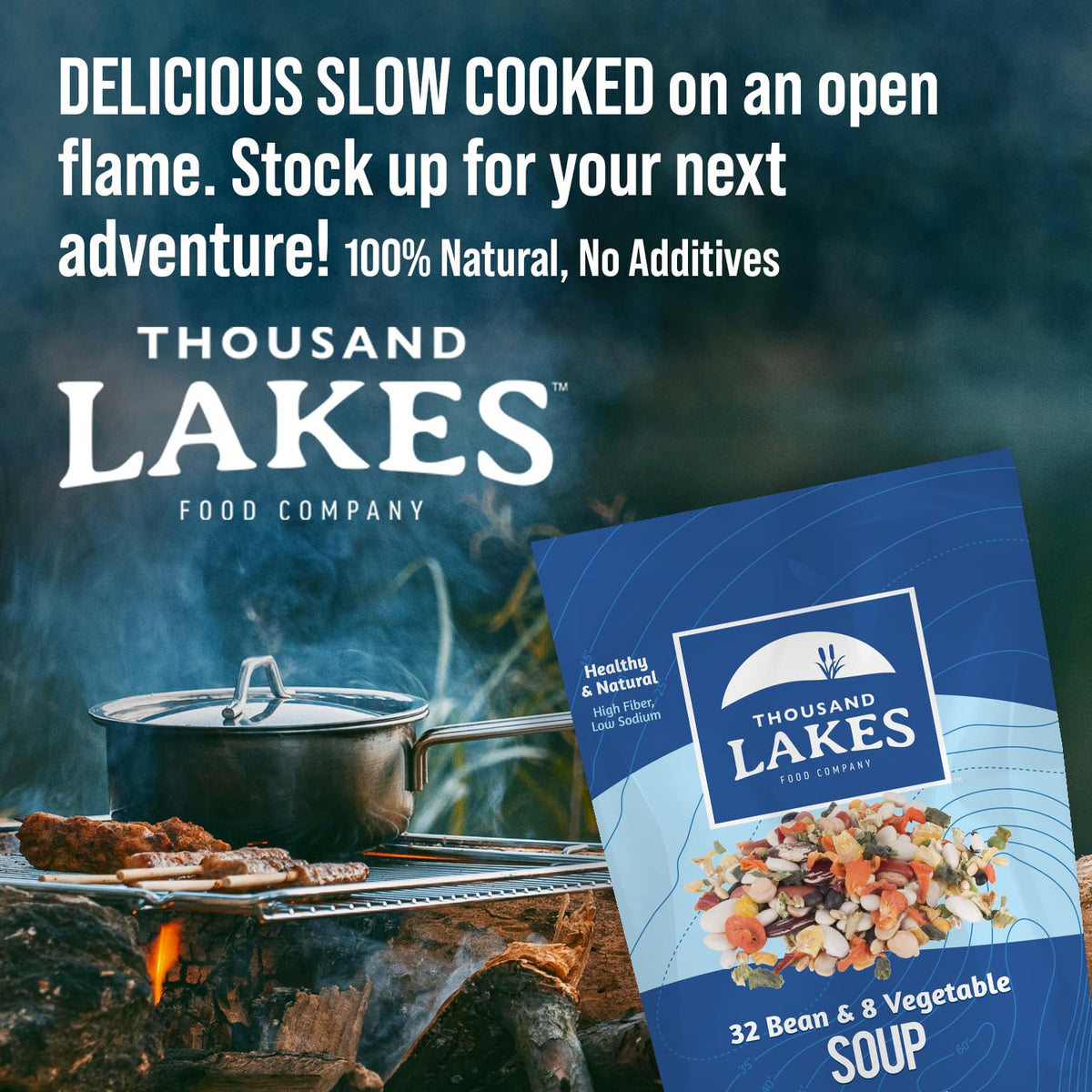 Thousand Lakes soup mix being poured into a bowl for quick meals