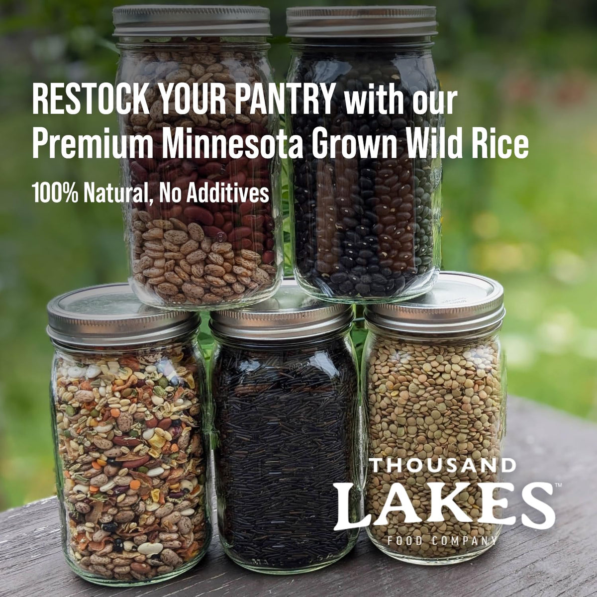 All-natural Thousand Lakes Wild Rice without additives in a clear view.