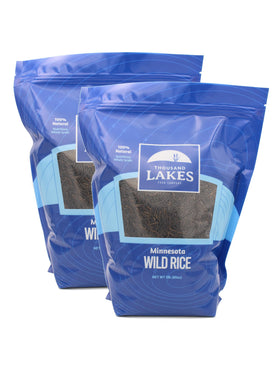 Thousand Lakes Wild Rice bulk packaging with two resealable 5-lb pouches for easy storage.