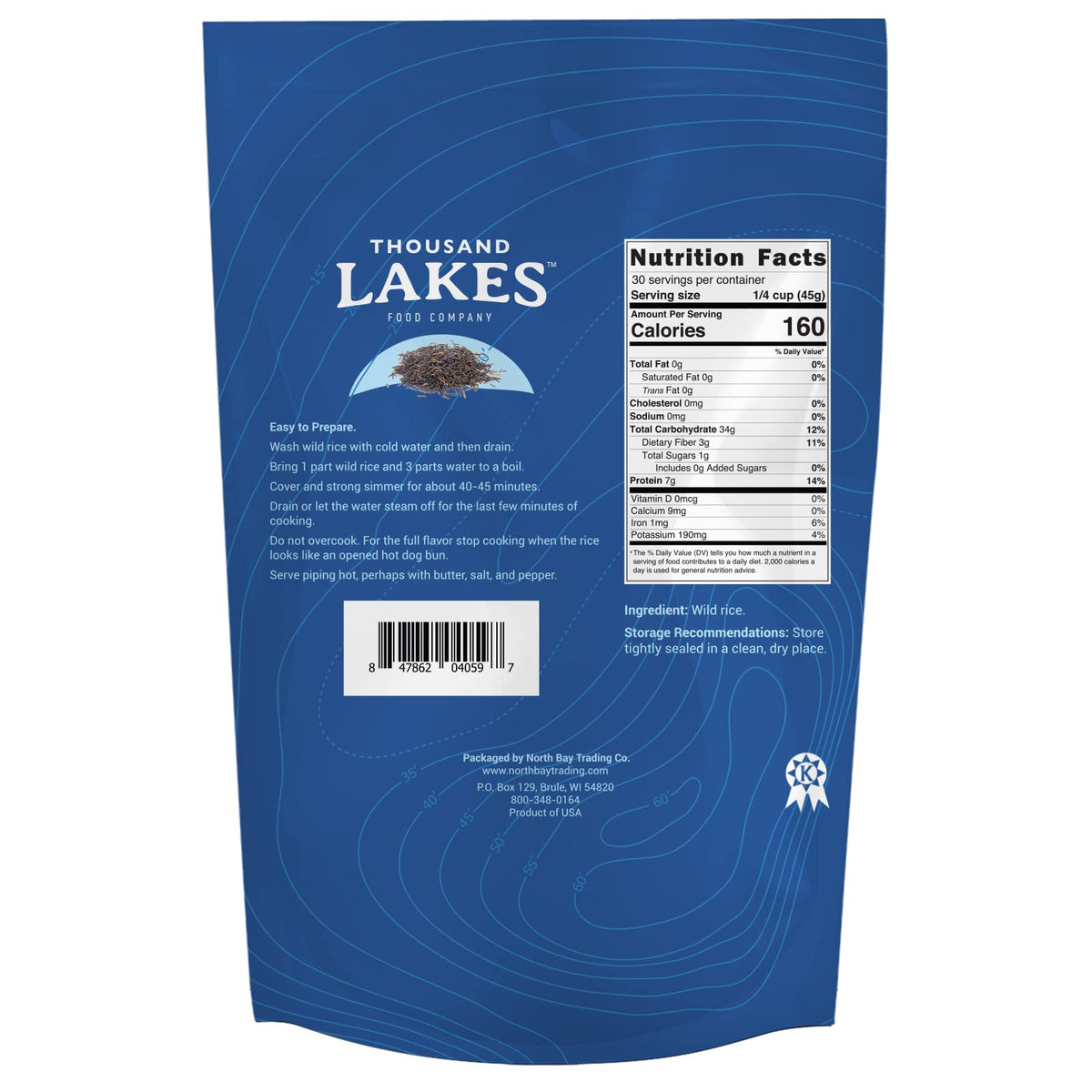 Thousand Lakes wild rice grain close-up highlighting long kernels and nutty texture.
